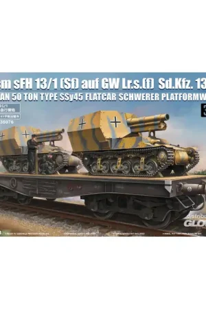 15 cm sFH 13/1 (Sf)auf Gw Lrs.(f )Sd.Kfz.135/1 with German 50 Ton Type SSy45 Flatcar Schwerer Platformwagen [3 in 1] Quantité Limitée