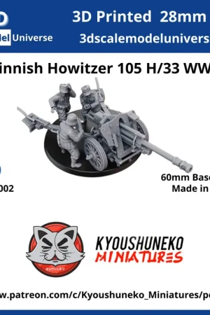 3d Scale Model Universe 28G002 Finnish WW2 Howitzer 105 H/33 (3 Figures and 1 Gun with 60 mm Base) Petit Prix
