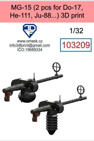 3DF 103209 German MG-15 for for Do-17, He-111 and Ju-88 (2 pcs / 3D-Printed) Seulement Aujourd'hui