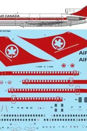 26 Decals 441368 Boeing 727-233/Adv - Air Canada C-GAAB Laser Decal (for CRM Kits) Marque