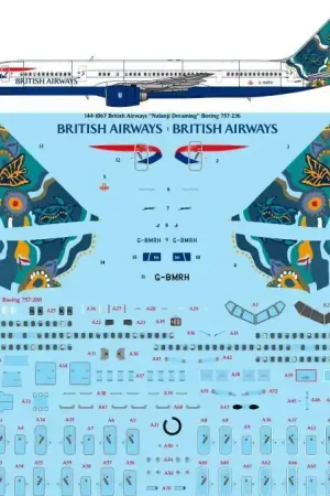 26 Decals 441067 Boeing 757-236 - British Airways ‘Nalanji Dreaming‘ (Laser Decal with Screen Print Details) Achat Immédiat