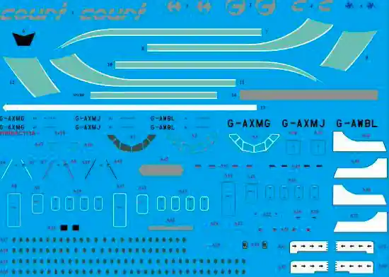 26 Decals STS44302 Court Line Turquoise BAC 1-11-500 Expédition Rapide